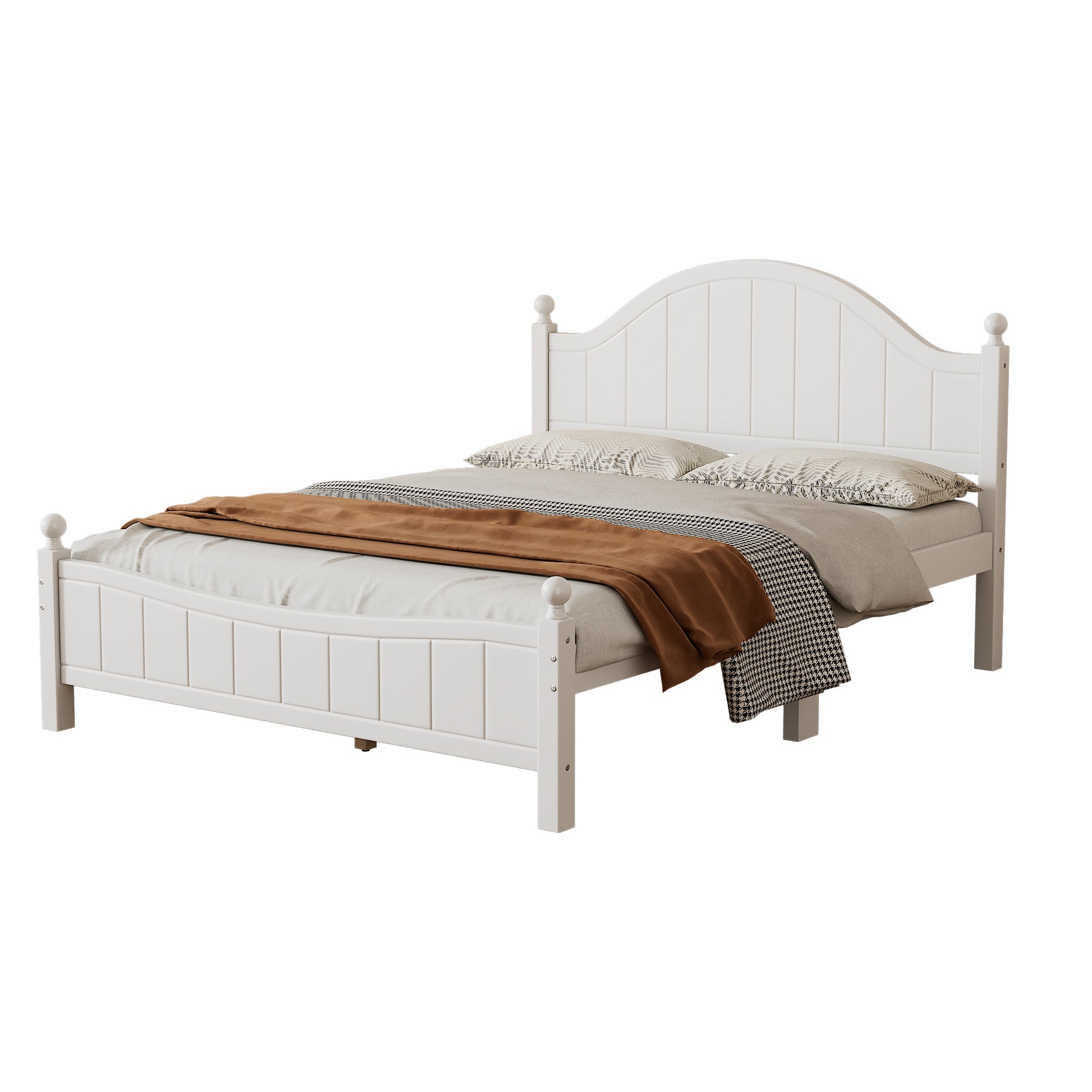 Traditional Concise Style White Solid Wood Platform Bed, No Need Box Spring, Queen Old Sku:Wf306306Aaa Queen White Wood