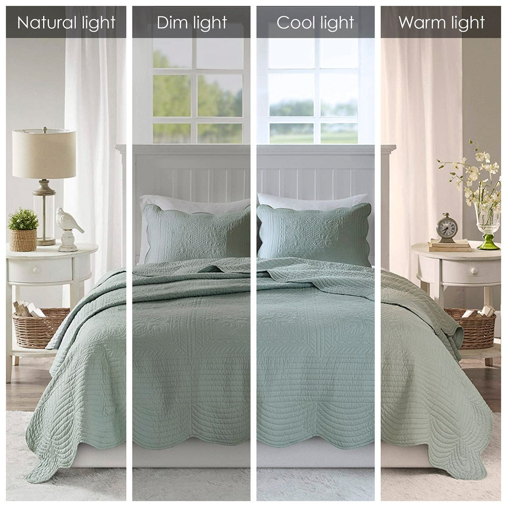 3 Piece Reversible Soped Edge Quilt Set Seafoam Microfiber