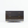 High Glossy Surface 6 Drawers Chest Of Drawer With Golden Handle And Golden Steel Legs Black Color Vanity Black White Bedroom Modern Poplar Melamine Engineered Wood