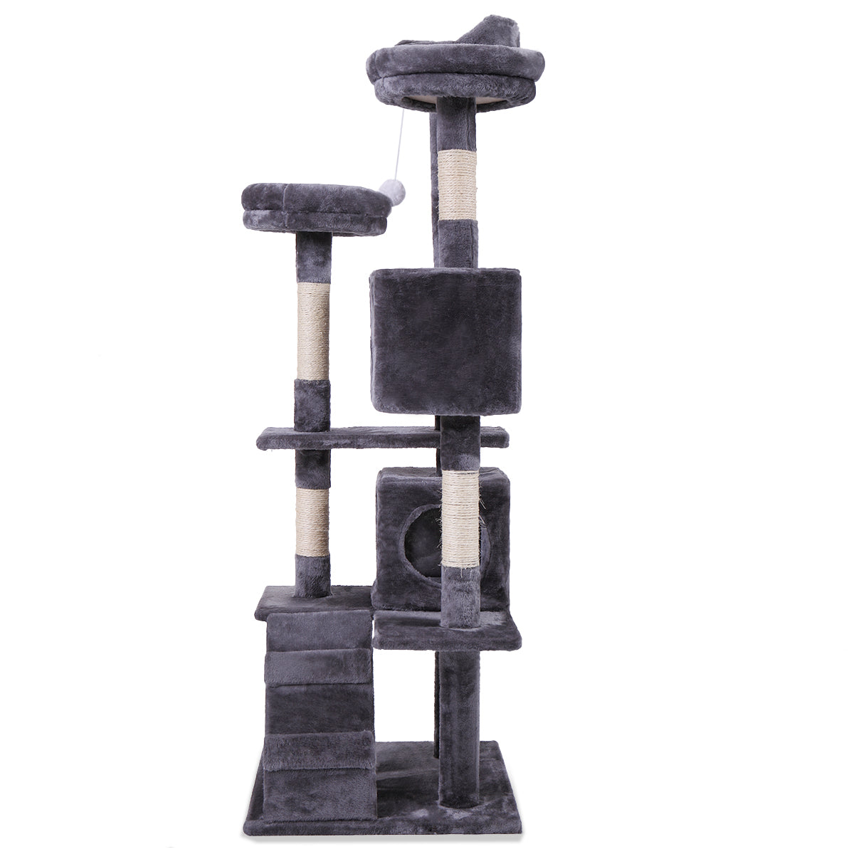 Cat Tree Cat Tower With Scratching Ball, Plush Cushion, Ladder And Condos For Indoor Cats, Gray Gray Wood Fabric