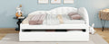 Twin Size Pu Upholstered Tufted Daybed With Trundle And Cloud Shaped Guardrail, White Box Spring Not Required Twin White Wood Faux Leather Upholstered