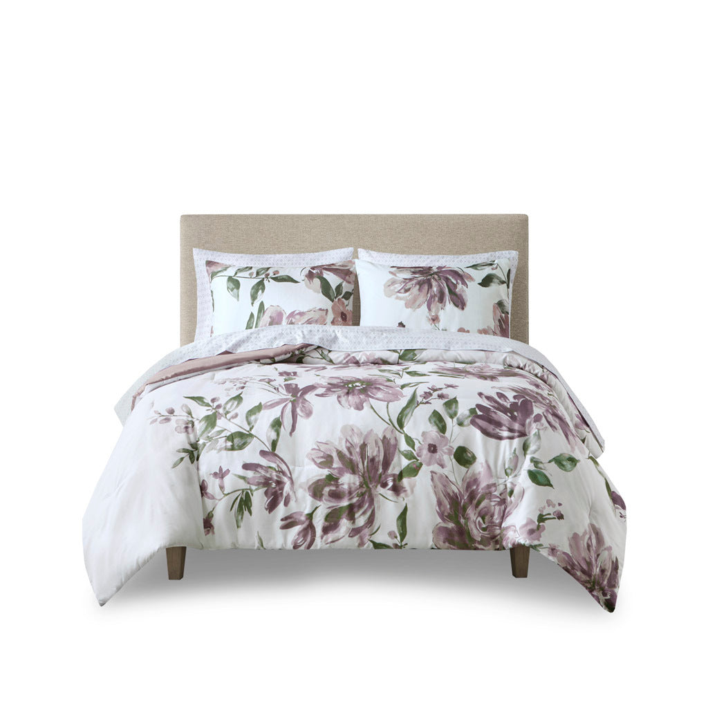 Floral Comforter Set With Bed Sheets Mauve Polyester