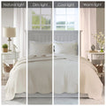 3 Piece Reversible Soped Edge Quilt Set Cream Microfiber