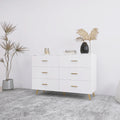 High Glossy Surface 6 Drawers Chest Of Drawer With Golden Handle And Golden Steel Legs White Color Vanity White Bedroom Modern Engineered Wood