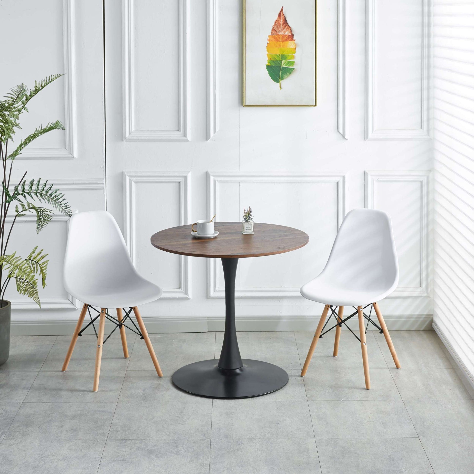 31.5"Black And Walnut Tulip Table Mid Century Dining Table For 2 4 People With Round Mdf Table Top, Pedestal Dining Table, End Table Leisure Coffee Table Walnut Black Mdf
