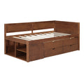 Twin Size Daybed With Drawers And Shelves, Walnut Walnut Solid Wood