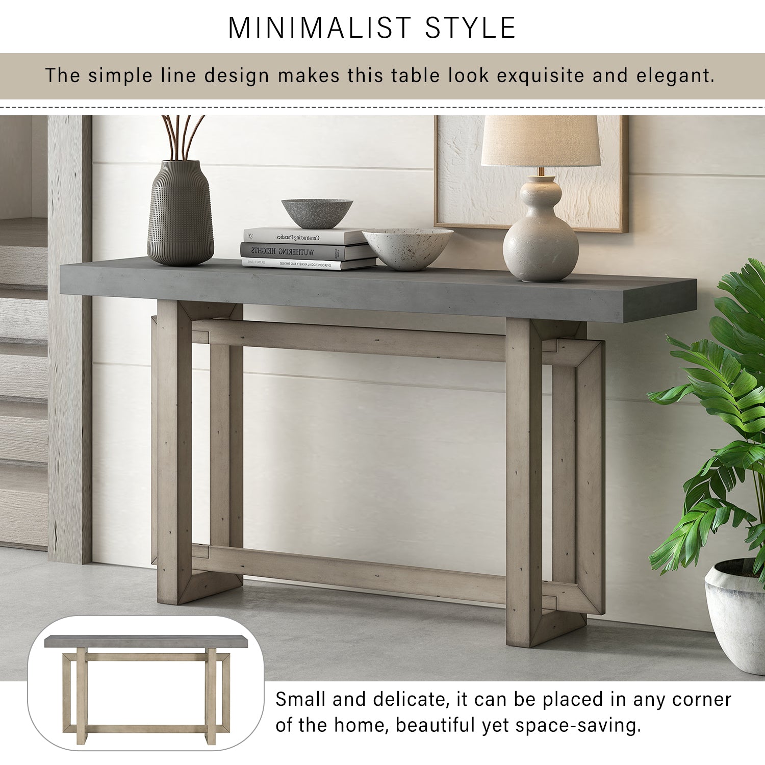 Contemporary Console Table With Wood Top, Extra Long Entryway Table For Entryway, Hallway, Living Room, Foyer, Corridor Gray Solid Wood Mdf