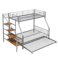 Twin Over Full Size Metal Bunk Bed With Trundle And Storage Staircase, Silver Twin Silver Metal