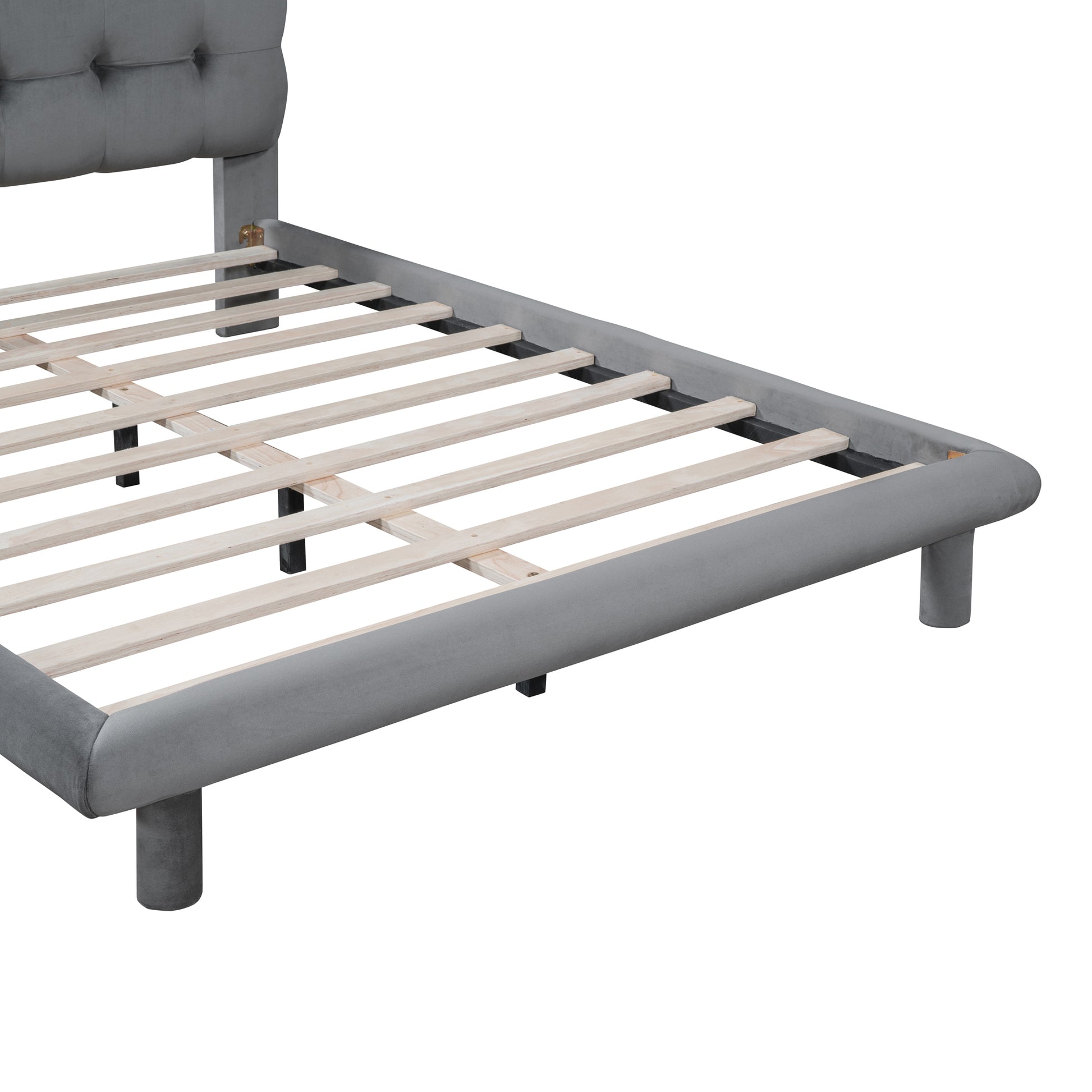 Full Size Velvet Platform Bed With Led Frame, Thick & Soft Fabric And Button Tufted Design Headboard, Gray Gray Velvet