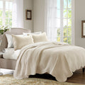 3 Piece Reversible Soped Edge Quilt Set Cream Microfiber