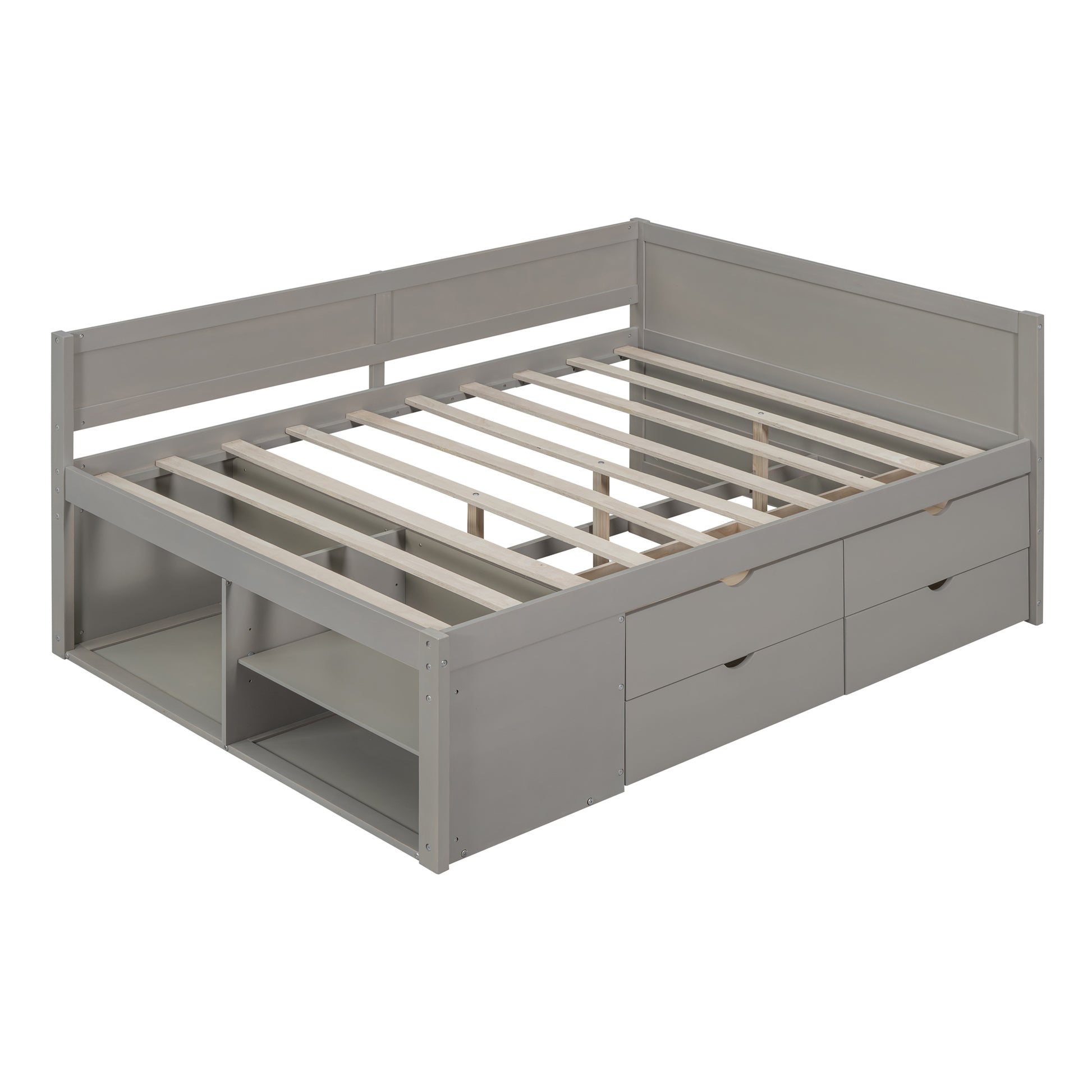 Full Size Daybed With Drawers And Shelves, Gray Full Gray Solid Wood