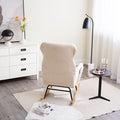 Modern Rocking Chair With High Backrest,Teddy Material Comfort Arm Rocker, Lounge Armchair For Living Room Beige Cotton Metal