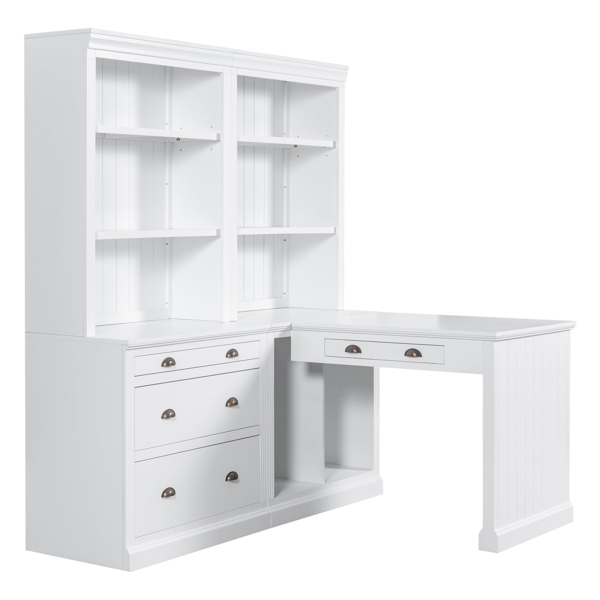 83.4"Tall Bookshelf &Writting Desk Suite,Modern Bookcase Suite With Led Lighting, Drawers,Study Desk And Open Shelves,2 Piece Set Storage Bookshelf For Living Room,Home Office,Study Room,White White Solid Wood Mdf