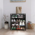4 Layers Black Shoe Cabinet With Glass Door And Glass Layer Shoes Display Cabinet With Led Light Bluetooth Control Standard 3 4 Spaces Black Primary Living Space Adjustable Shelves Modern Mdf Glass