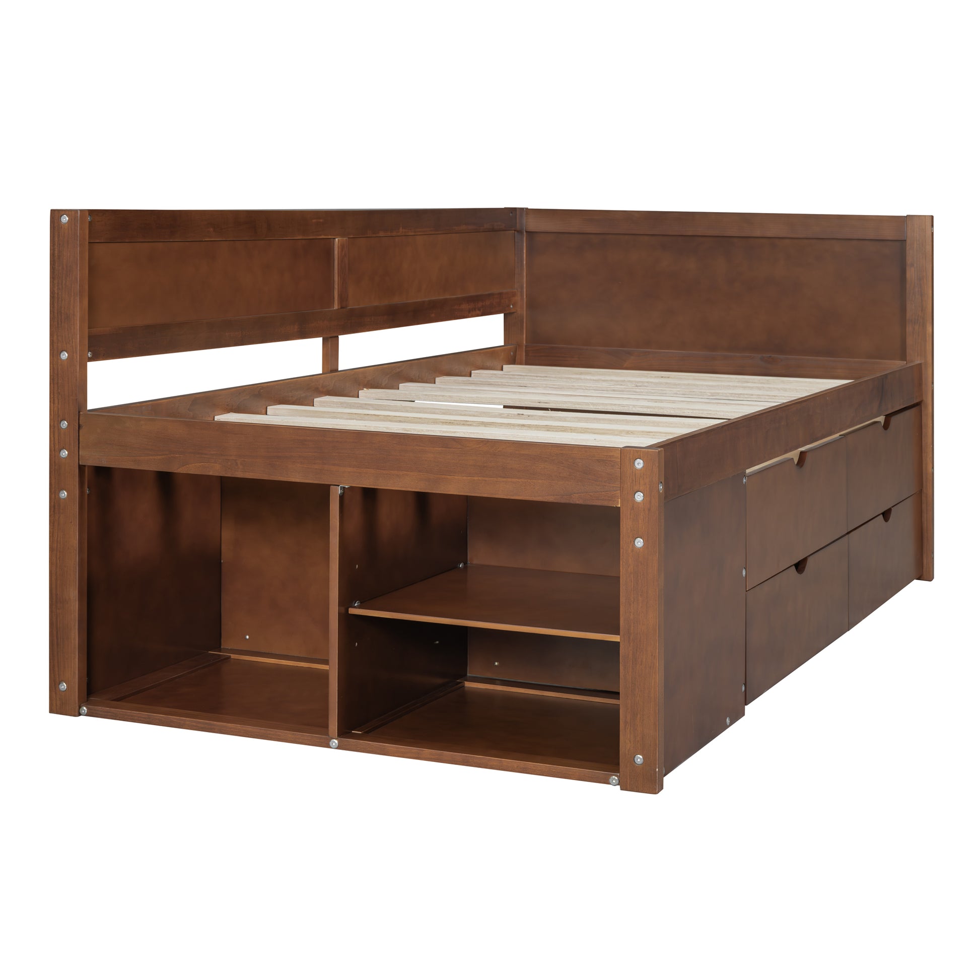 Twin Size Daybed With Drawers And Shelves, Walnut Walnut Solid Wood