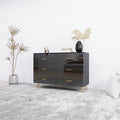 High Glossy Surface 6 Drawers Chest Of Drawer With Golden Handle And Golden Steel Legs Black Color Vanity Black White Bedroom Modern Poplar Melamine Engineered Wood