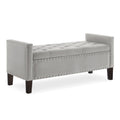 Upholstered Tufted Button Storage Bench With Nails Trim,Entryway Living Room Soft Padded Seat With Armrest,Bed Bench Gray Armrest Gray Espresso Primary Living Space Velvet Solid American Design