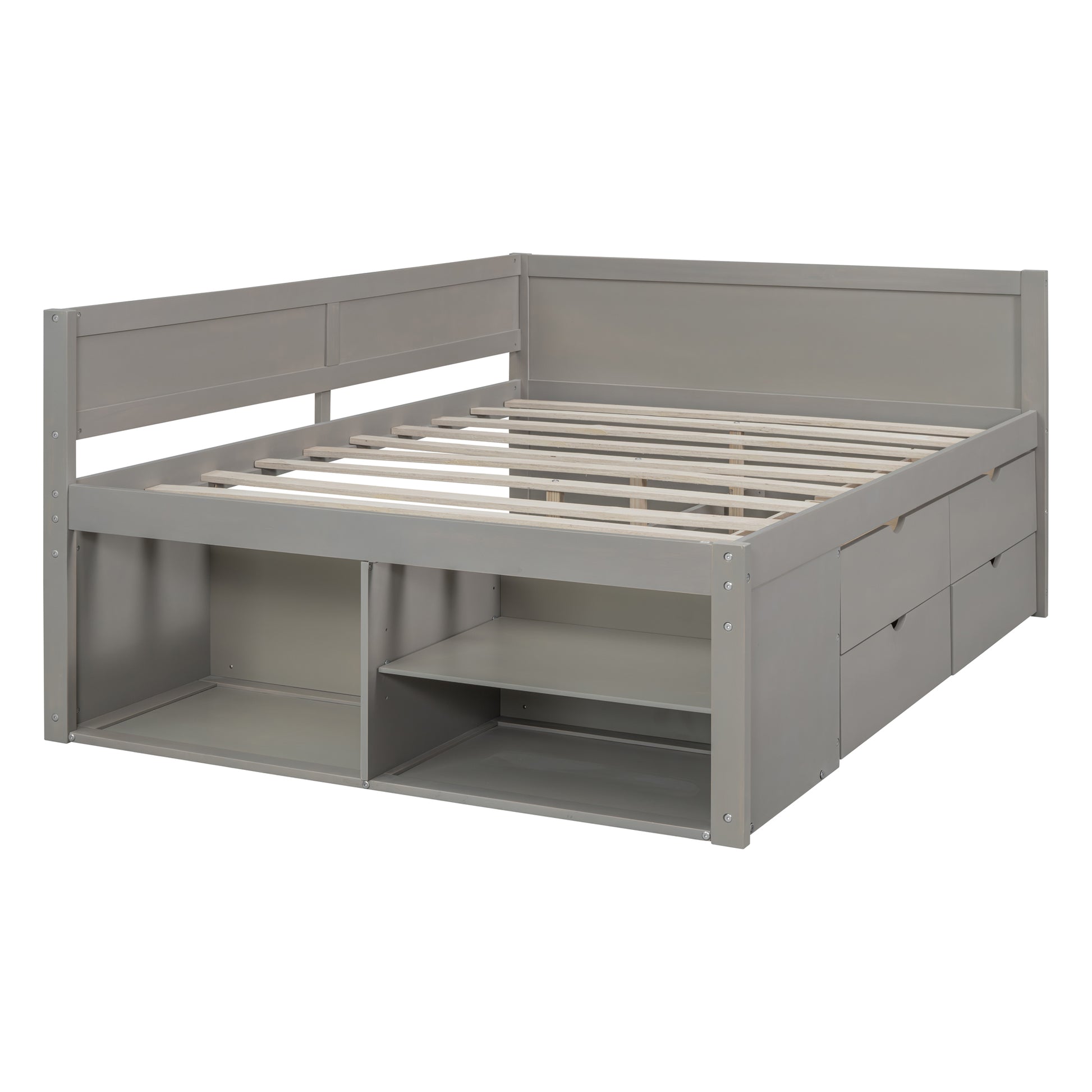 Full Size Daybed With Drawers And Shelves, Gray Full Gray Solid Wood