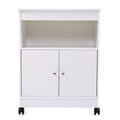 Wood Kitchen Microwave Cabinet Cart With 4 Universal Wheels And Roomy Inner Space For Home Use, White White Mdf