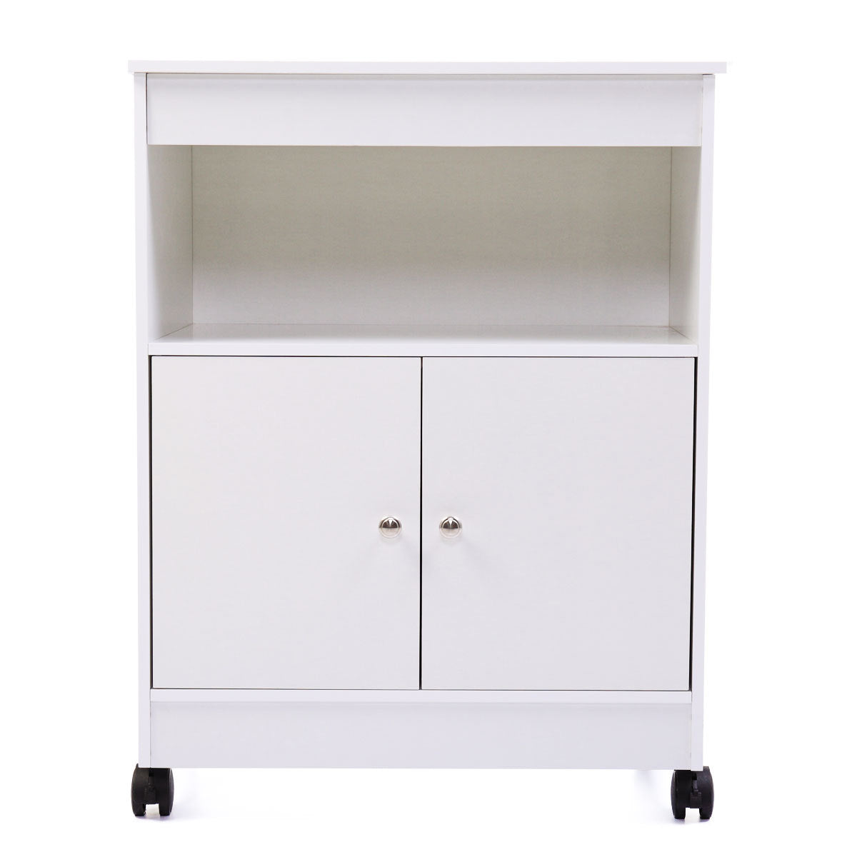 Wood Kitchen Microwave Cabinet Cart With 4 Universal Wheels And Roomy Inner Space For Home Use, White White Mdf