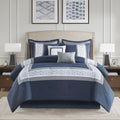 8 Piece Embroidered Comforter Set Navy Polyester