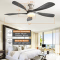 52 Inch Ceiling Fan With Dimmable 3 Colors Led Light Reversible Noiseless Dc Motor Smart App Remote Control Brushed Nickel Metal & Wood