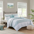 4 Piece Seersucker Quilt Set With Throw Pillow Aqua Polyester