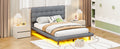 Queen Size Velvet Platform Bed With Led Frame, Thick & Soft Fabric And Button Tufted Design Headboard, Gray Gray Velvet