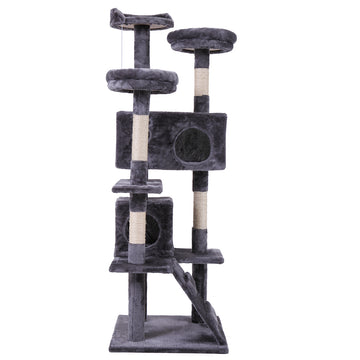 Cat Tree Cat Tower With Scratching Ball, Plush Cushion, Ladder And Condos For Indoor Cats, Gray Gray Wood Fabric