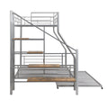 Twin Over Full Size Metal Bunk Bed With Trundle And Storage Staircase, Silver Twin Silver Metal