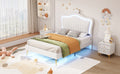 Twin Size Upholstered Bed Frame With Led Lights, Modern Upholstered Princess Bed With Crown Headboard,White Twin White Pu