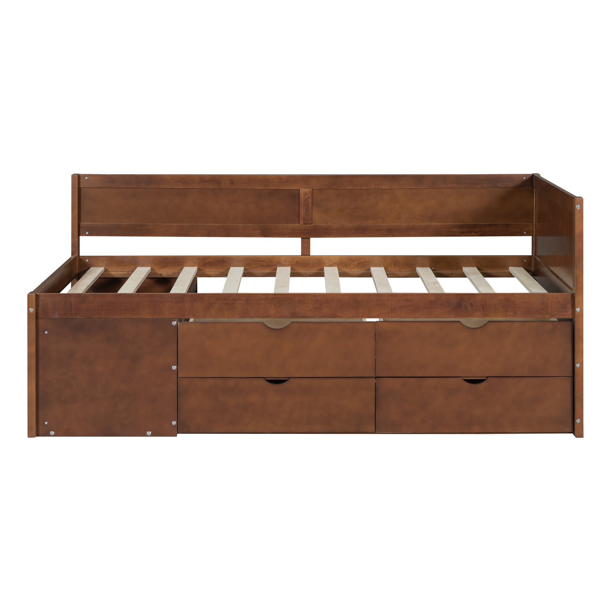 Twin Size Daybed With Drawers And Shelves, Walnut Walnut Solid Wood