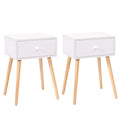 Set Of 2 Wood Nightstand With Storage Drawer And Solid Wood Leg, Modern End Table For Living Room Bedroom Home Furniture, White Brown White Mdf