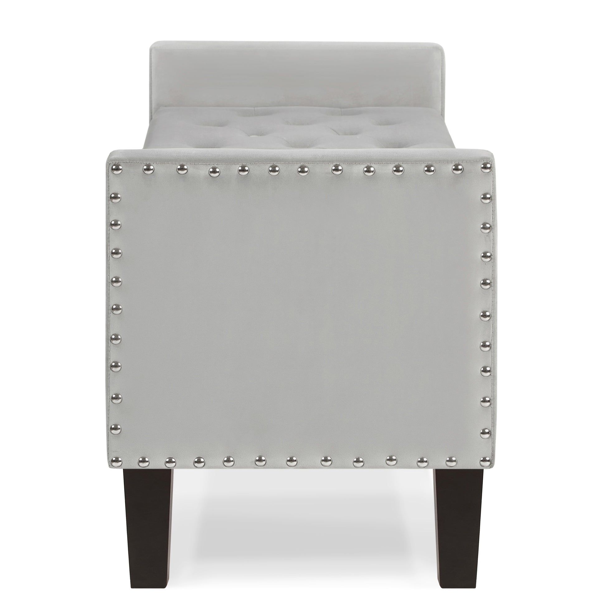 Upholstered Tufted Button Storage Bench With Nails Trim,Entryway Living Room Soft Padded Seat With Armrest,Bed Bench Gray Armrest Gray Espresso Primary Living Space Velvet Solid American Design