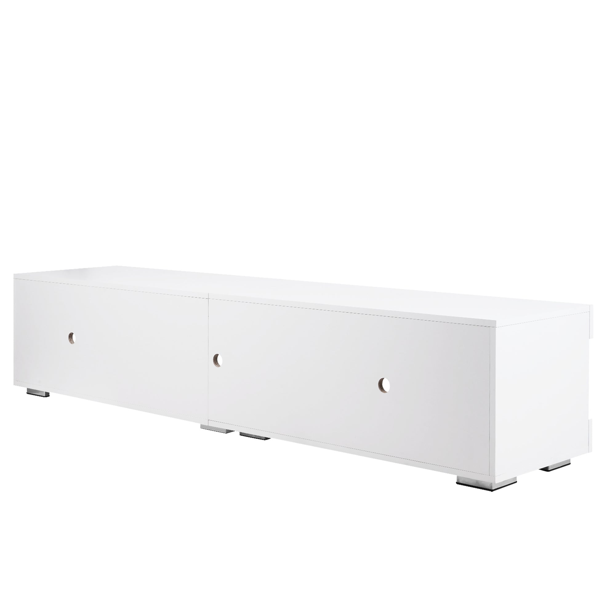 Modern Led Tv Stand Entertainment Center With Storage And Glass Shelves High Glossy Tv Cabinet Table For Living Room Bedroom White Particle Board