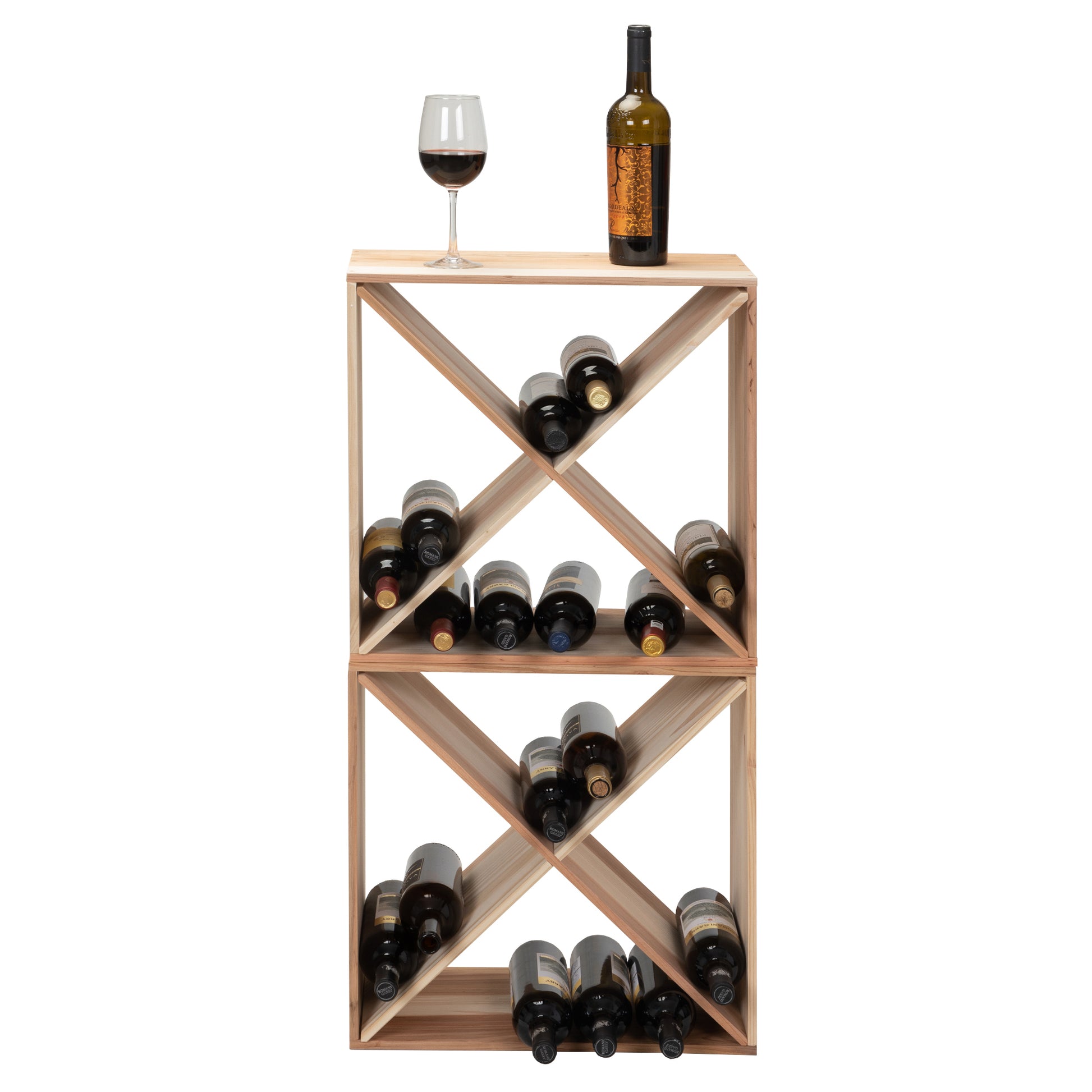 Set Of 2 24 Bottle Wine Rack, Wine Storage Cube For Bar Kitchen Cellar, Wood Crate In Natural Natural Wood