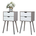 Set Of 2 Bedside Table With Two Drawer Storage Design For Living Room Sofa Gray Grey Particle Board