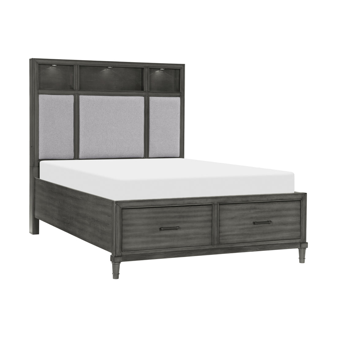 Gray Queen Platform Bed W Storage Drawers Upholstered Headboard Usb Ports Led Lights Bedroom Furniture Transitional Style Box Spring Not Required Queen Gray Wood Gray Bedroom Transitional Storage Included Wood