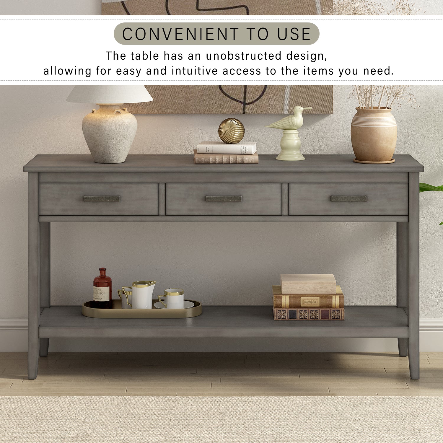 Contemporary 3 Drawer Console Table With 1 Shelf, Entrance Table For Entryway, Hallway, Living Room, Foyer, Corridor Gray Primary Living Space American Design Mdf