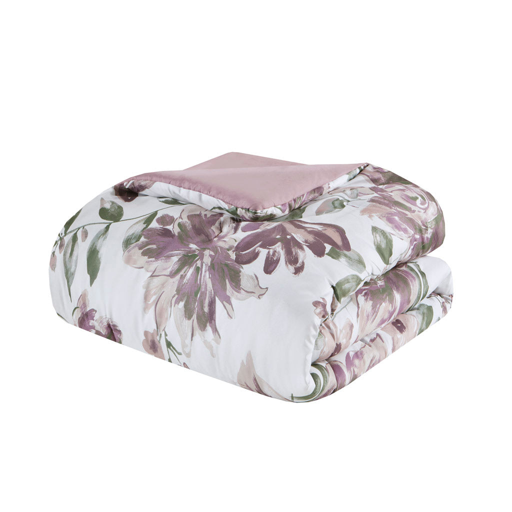 Floral Comforter Set With Bed Sheets Mauve Polyester