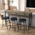 3 Drawer Long Dining Table Set With Power Outlets, Bar Kitchen Table Set With Circular Pu Stools, Easy Assemble, Brown Gray Table Black Stool Upholstered Chair Wood Black Metal Dining Table With Chair Mdf Metal