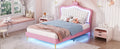 Twin Size Upholstered Bed Frame With Led Lights, Modern Upholstered Princess Bed With Crown Headboard,White Pink Twin White Pink Pu