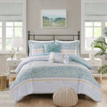 5 Piece Seersucker Comforter Set With Throw Pillows Aqua Polyester