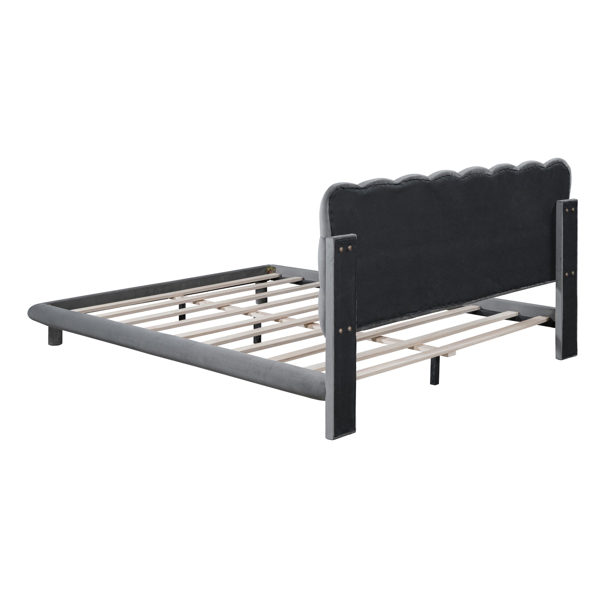 Queen Size Velvet Platform Bed With Led Frame, Thick & Soft Fabric And Button Tufted Design Headboard, Gray Gray Velvet