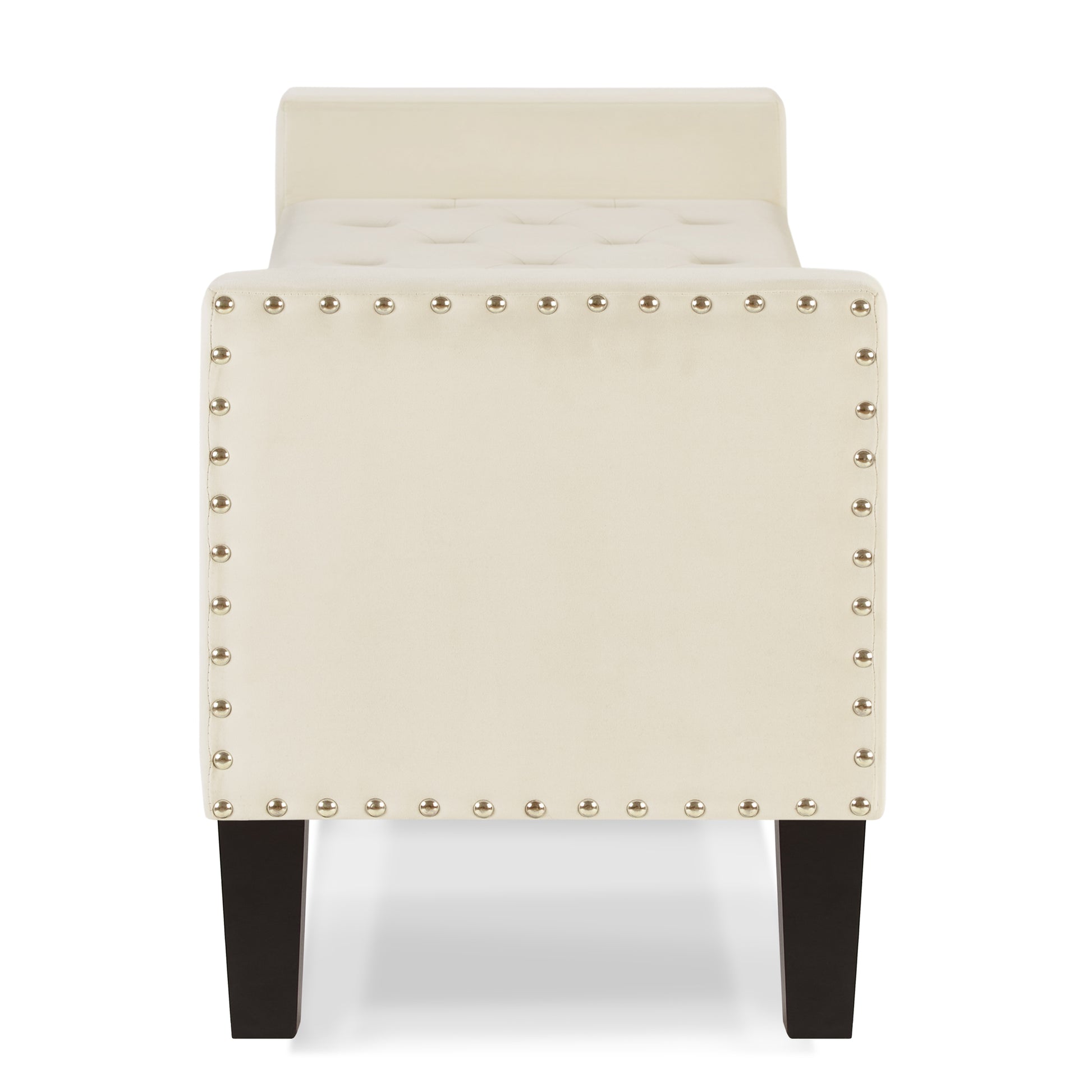 Upholstered Tufted Button Storage Bench With Nails Trim,Entryway Living Room Soft Padded Seat With Armrest,Bed Bench Cream Armrest Cream Espresso Primary Living Space Velvet American Design Rubberwood Wood Internal Storage Foam Velvet