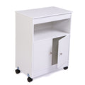 Wood Kitchen Microwave Cabinet Cart With 4 Universal Wheels And Roomy Inner Space For Home Use, White White Mdf