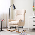 Modern Rocking Chair With High Backrest,Teddy Material Comfort Arm Rocker, Lounge Armchair For Living Room Beige Cotton Metal