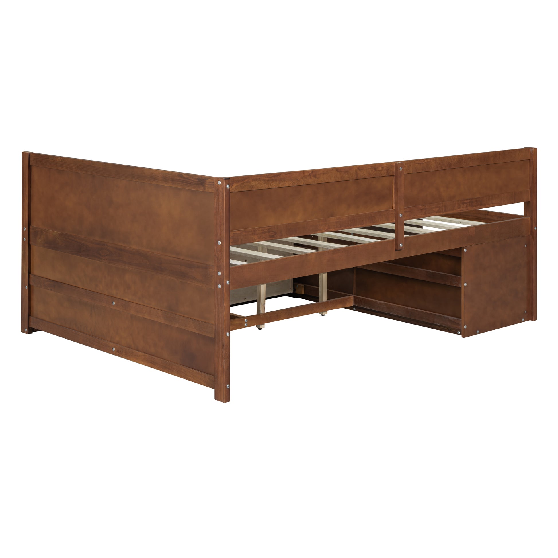 Full Size Daybed With Drawers And Shelves, Walnut Full Walnut Solid Wood