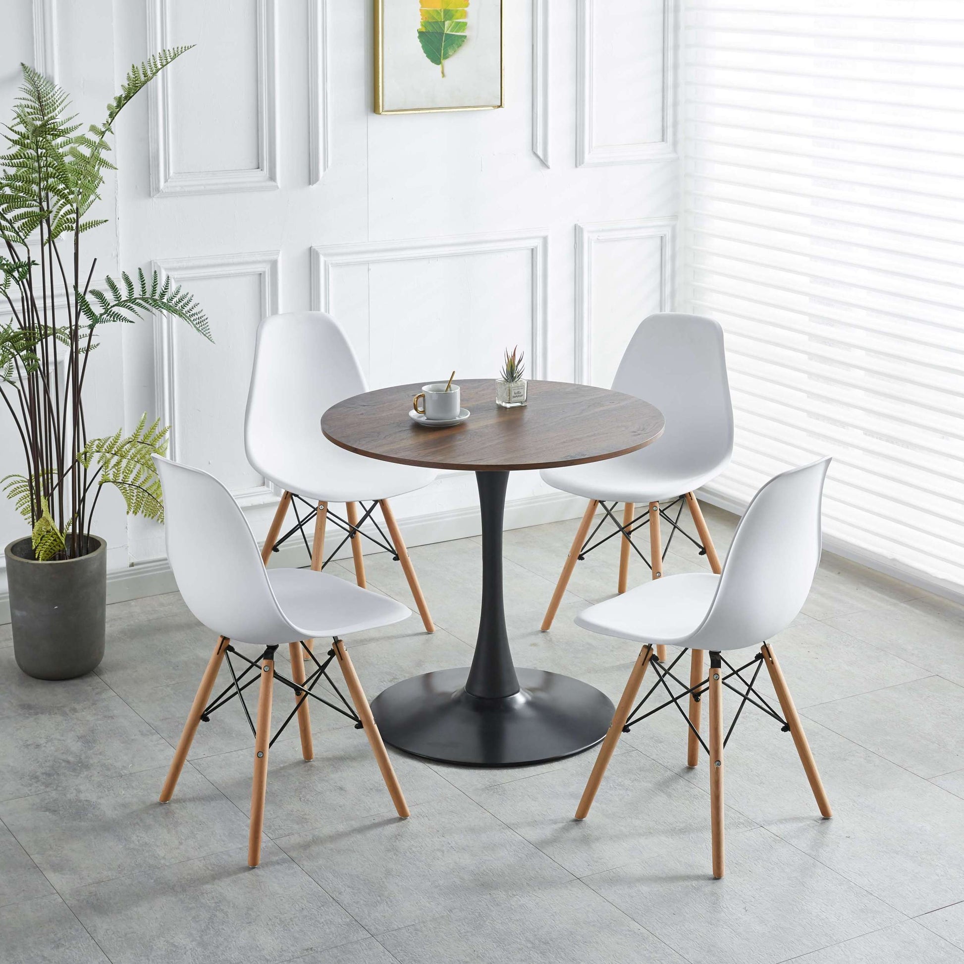 31.5"Black And Walnut Tulip Table Mid Century Dining Table For 2 4 People With Round Mdf Table Top, Pedestal Dining Table, End Table Leisure Coffee Table Walnut Black Mdf