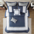 8 Piece Embroidered Comforter Set Navy Polyester